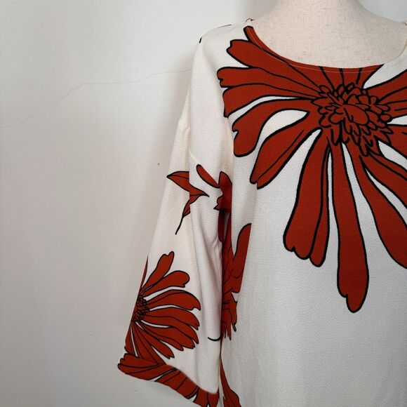 Essentiel Antwerp Womens Top White Textured Silk Floral Bell Sleeves Mod Size 36 - Picture 7 of 14